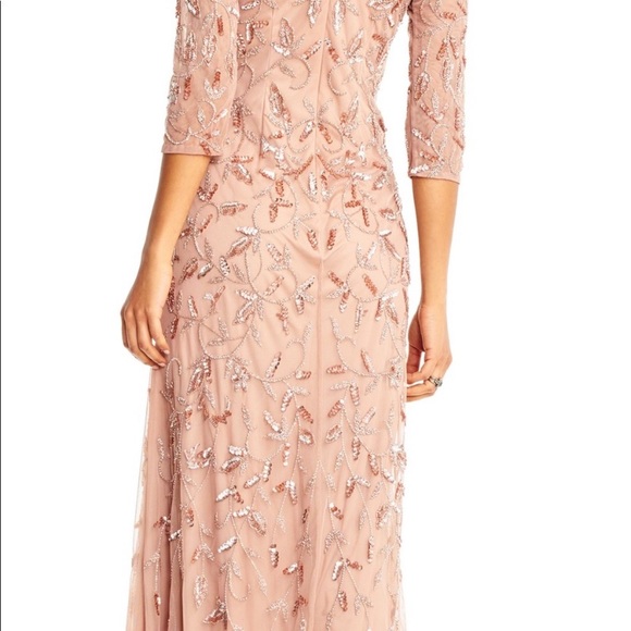 Adrianna Papell beaded Long sleeve rose gold godet dress - Picture 13 of 15